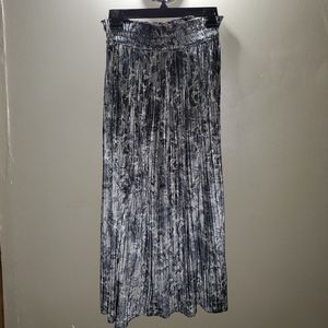 Vintage Grey Velvet Floral Pleated Midi Skirt